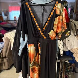 Chic Black Dress with Orange Floral Accents